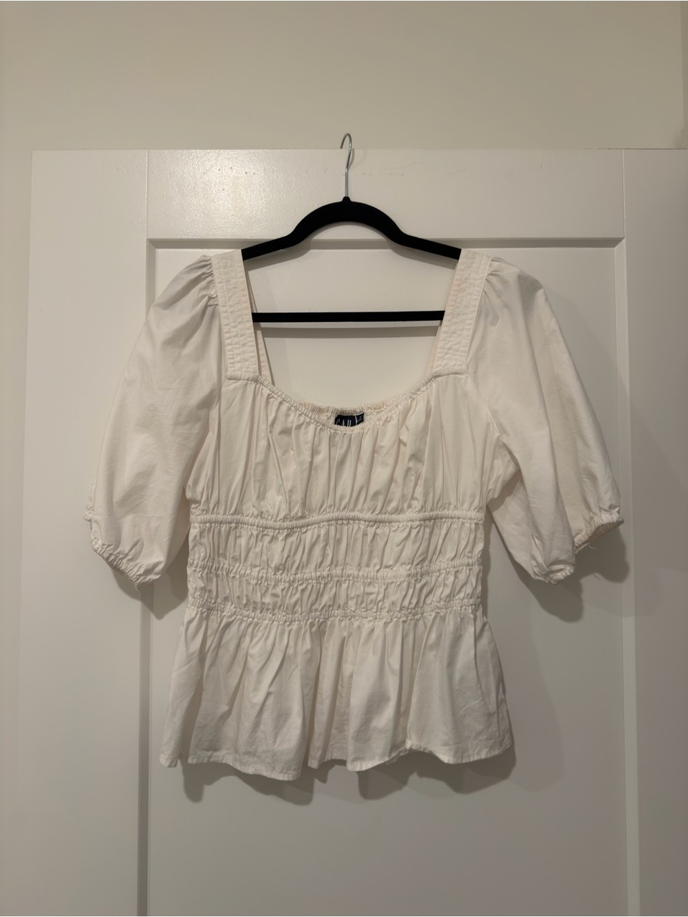 GAP White Smocked Peplum Square-Neck Blouse